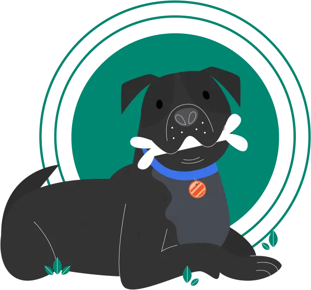 An illustration of a black dog with a bone