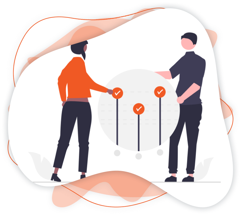 An illustration of two developers working for a common objective